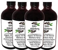 Eden Elderberry All Natural Syrup ~ Made with Raw Honey, Organic Elderberries and Spices ~ Packaged in an Amber Glass Bottle (Elderberry Syrup 16oz 4 Pack)