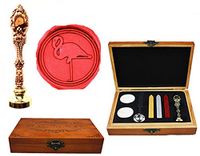 MNYR Flamingo Bird Luxury Wood Box Red Brass Metal Peacock Wedding Invitations Gift Cards Paper Stationary Envelope Seals Custom Logo Wax Seal Sealing Stamp Wax Sticks Melting Spoon Wood Gift Box Kit