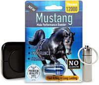 Mustang 12000 (3) Pack, Natural Male Performance Booster, Increase Energy & Stamina Bundle w/Keychain, Case, Booklet (6 Items)