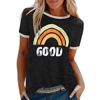 Coupondeal Women Summer Letters Printing Short Sleeve Shirt Casual Tunic Tops Blouse(Black,S)