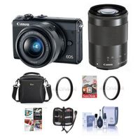 Canon EOS M100 Mirrorless Camera with EF-M 15-45mm f/3.5-6.3 IS STM and EF-M 55-200mm f/4.5-6.3 IS STM Lenses, Black - Bundle with Camera Bag, 16GB SDHC Card, 49/52mm UV Filter, Software Pack and More