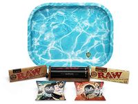 Rolls 6mm Smart Filters (10 Pre Rolled Tips per Pack) with RAW Classic 1 1/4, RAW Organic 1 1/4, RAW 79mm Adjustable Roller and Lef Lock Gear Mini Rolling Tray