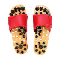 ADAHX Foot Massage Slippers, Natural Non-Slip Cobblestone Therapeutic Reflexology Sandals for Foot Acupoint Massage Shiatsu Arch Pain Relief,Red,40