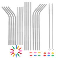 HIDORAN Stainless Steel Straws Set of 12 Reusable Drinking Straws Ultra Long 10.5" 8.5" Diameter 0.24" Metal Straws for 30oz 20oz Tumblers Yeti with 12 Silicone Tips 2 Cleaning Brush and Pouch