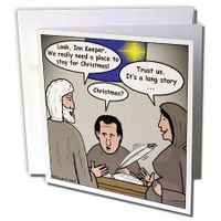 3dRose Rich Diesslin Cartoon, Joseph & Mary at The Inn - Greeting Cards, 6 x 6", Set of 6 (gc_3931_1)