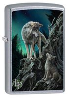 Zippo Lighter: Lisa Parker Wolf with Cub - Street Chrome 80088