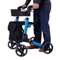 CHenXy Aluminum Alloy Walker for The Elderly, Disabled Simple Wheelchair Lightweight Luxury Adjustable with Brake Belt Seat Shopping Cart Medical Walker (Color : Blue)