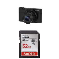 Sony DSC-RX100/B 20.2 MP Exmor CMOS Sensor Digital Camera with 3.6x Zoom with SanDisk 32GB Ultra Class 10 SDHC UHS-I Memory Card Up to 80MB, Grey/Black