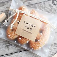 Mini White Dots Self Adhesive Plastic Cookie Bags For Gift Giving 2.8x2.8 Inch 200 Bags+200 Thank You Labels (4x4 inch)