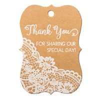 Summer-Ray 50pcs White Lace Little Violin Thank You for Sharing Our Special Day Wedding Favor Brown Kraft Gift Tags