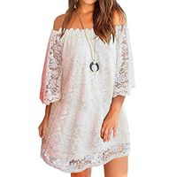 JQjian Summer Sexy Off Shouder Lace Shift Loose Beach Party Mini Dress for Women (2XL, White)
