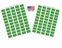 Made in USA! 100 Country Flag 1.5" x 1" Self Adhesive World Flag Scrapbook Stickers, Two Sheets of 50, 100 International Sticker Decal Flags Total (Turkmenistan)