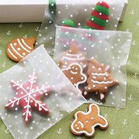 LIUCM 100Pcs Transparent Cellophane Polka Dot Candy Cookie Gift Bag with DIY Self Adhesive Pouch Wedding Birthday Party(1414cm)