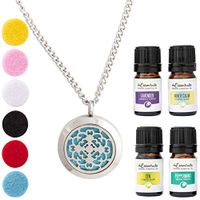 mEssentials Cross Essential Oil Diffuser Necklace Stainless Steel Locket Pendant with 24" Chain+ 4 Essential Oils (Lavender, Peppermint, Inner Calm,Zen) Gift Set