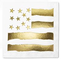 Napkins 4 of July USA 100 Pack - Gold Foil Cocktail - 5x5 Inches - 2 ply Supplies Disposable