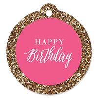 Chic Happy Birthday - Pink and Gold - Birthday Party Favor Gift Tags (Set of 20)