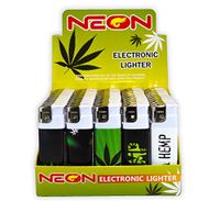 Hemp Art Neon Electronic Disposable Lighters, Wholesale Pack Lot Assorted Lighter (50)