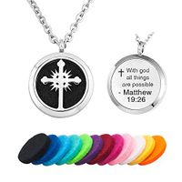 JewelryJo Aromatherapy Essential Oil Diffuser Necklace ~ with God All Things are Possible ~ Jesus Christ Prestyterian Cross