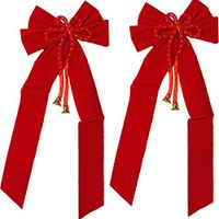 32" x 13" Red Velvet Christmas/Holiday Bows w/ Decorative Bells (2 Bows)
