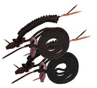 Showman 22' Round Braided Nylon Mecate Reins w/Leather Slobber Straps (Black)