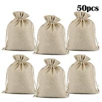 Lucky Monet 25/50/100PCS Burlap Gift Bags Wedding Hessian Jute Bags Linen Jewelry Pouches with Drawstring for Birthday, Party, Wedding Favors, Present, Art and DIY Craft (50Pcs, Cream, 3” x 4”)