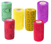 3 Inch Self Adhesive Medical Bandage Wrap Tape (Purple, Yellow, Red and Smiles on Yellow, Red, Neon Green) (6 Pack) Strong Elastic Self Adherent Flex Rolls for Wrist Ankle Knee Sprains and Swelling