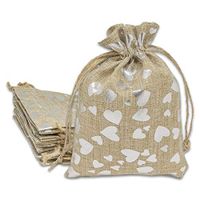 12pk 6x8 Jute Burlap Linen Canvas Gift Bags with Drawstring for Presents, Party Favors, Samples (Silver Hearts, Medium) by TheDisplayGuys