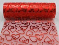 6" Wide x 10 Yards Hearts Pattern Organza Sheer Fabric Ribbon for Decorating, Floral Designing and Crafts (Red)