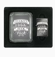@#$%ity @#$% @#$% Square Glass AshTray and Oil Lighter Set