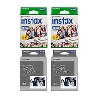 Fujifilm Instant Film 4-PACK BUNDLE SET , 2 Packs Each , Wide MONOCHROME (10x2) and Wide WHITE (20x2) for Fuji Instax Wide 300 Camera -Japan Import