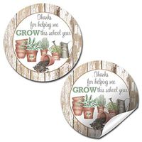Helping Me Grow Garden Themed Teacher Appreciation Thank You Sticker Labels, 40 2" Party Circle Stickers by AmandaCreation, Great for Envelope Seals & Gift Bags