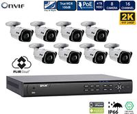 FLIR PoE Home Security Camera System with 16Ch 8 Port 4TB NVR and (8) 2K Outdoor Bullet IP Cameras, Night Vision, Vandal-Resistant, Weather Proof, Motion Detection (Without 100ft Cat5e Cable)