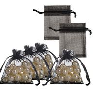 AWELL Black Organza Bags with Drawstrings 2.7x3.5 inch, Small Size, Pack of 100