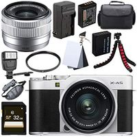 Fujifilm X-A5 Mirrorless Digital Camera with 15-45mm Lens (Silver) + 32GB SDHC Card + 52mm UV Filter + NP-W126 Lithium Ion Battery + 3 Piece Digital Grey Balance Cards Set Bundle