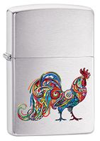 Zippo Lighter: Colorful Rooster - Brushed Chrome 78096