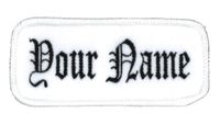 Name Patch Uniform Work Shirt Personalized Embroidered White with White Border.