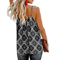 Claystyle Women's V Neck Cami Tank Tops Casual Sleeveless Shirts Strap Print Blouses (Black,S,)