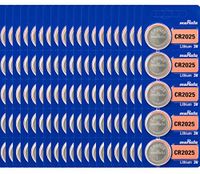 Murata CR2025 Battery 3V Lithium Coin Cell - Replaces Sony CR2025 (100 Batteries)