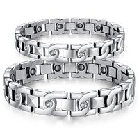 FCZDQ Cystal Magnetic Therapy Health Bracelet Stainless Steel Winding Chain Couple Bracelet