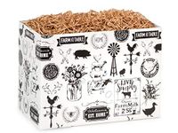 Farmhouse Favorites Design Gift Basket Box with Natural Color Crinkle Paper Shred Choose Box Size (Large Box)