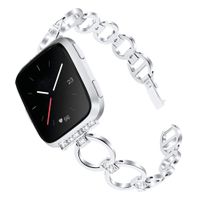 TechCode Fitbit Versa 2 Band Women, Slim Stainless Steel Bracelet Watchband Adjustable Wristband Link with Rhinestones Metal Strap Replacement for Fitbit Versa/Versa 2/Versa Lite (Silver)