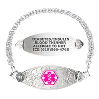 Divoti Custom Engraved Medical Alert Bracelets for Women, Stainless Steel Medical Bracelet, Medical ID Bracelet w/Free Engraving – Lovely Filigree Tag w/Handmade Byzantine-Violet-7.5"