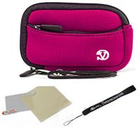eBigValue Magenta Black Trim Protective Soft Neoprene Cover Carrying Case Sleeve for Panasonic Lumix DMC FX700 DMC LS5 DMC LX5 DMC S1 DMC S3 DMC TS3 and Screen Protector