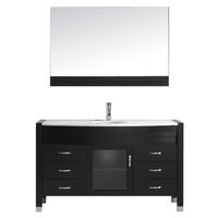 Virtu USA Ava 55 inch Single Sink Bathroom Vanity Set in Espresso w/Round Undermount Sink, White Engineered Stone Countertop, Single Hole Polished Chrome, 1 Mirror - MS-5055-S-ES
