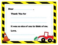 Construction Fill-in Thank You Note Cards for Kids, 5.5" X 4.25" Notecards with White Envelopes