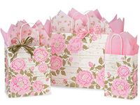Gift Bags, Assorted Sizes, Bundled with Coordinating Tissue Paper and Raffia Ribbon (Cottage Rose)