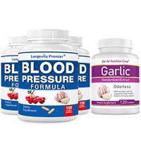 [3 Bottle Bonus Pack] Longevity Blood Pressure Formula 150 caps x 3 Bottles with 1 Bonus Bottle of Garlic Extract [120 softgels]