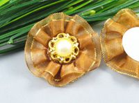 20pcs Organza Rose Flower Button Pearl DIY Craft Appliques U Pick (Coffee)