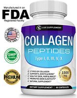 Multi Collagen Peptides Pills 1500 Mg - Type I, II, III, V, X Premium Natural Formula Healthy Skin & Hair, Strong Joint and Anti-Aging, Hydrolyzed Protein, for Men Women, 90 Capsules, Lux Supplement