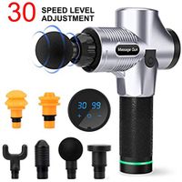 Massage Gun, Handheld Deep Tissue Massager for Pain Relief, Percussion Massage Device with 30 Adjustable Speed Vibration Levels （6 Head） (Silver)